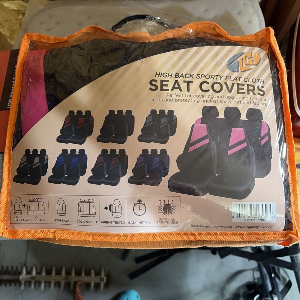 Universal Car Seat Cover pink and black Set Cloth Front Rear Solid Bench Cover